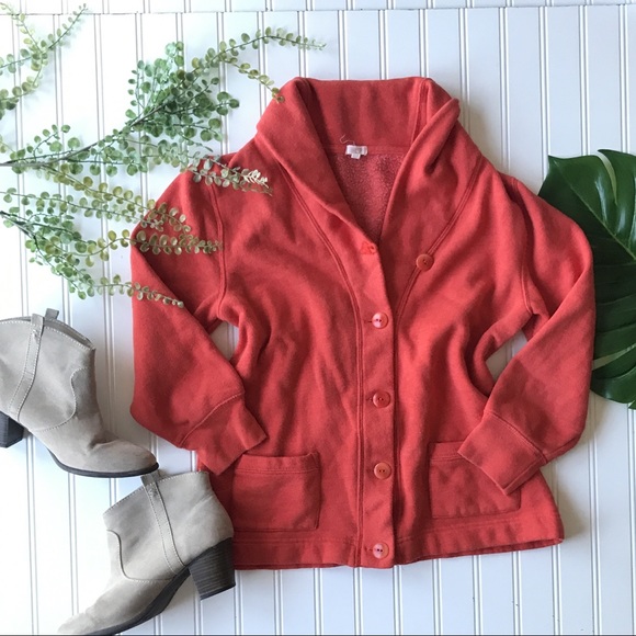 J. Crew Sweaters - J. Crew red orange button up sweatshirt cardigan
